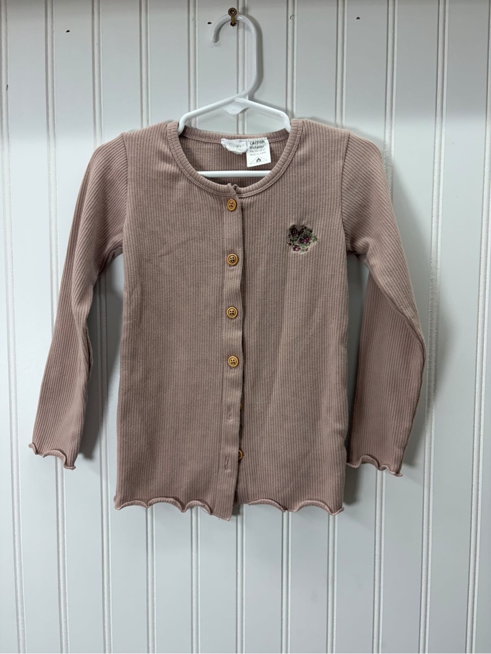 Jamie Kay Dusty Rose Ribbed embroidered Button-Front cardigan lettuce trim